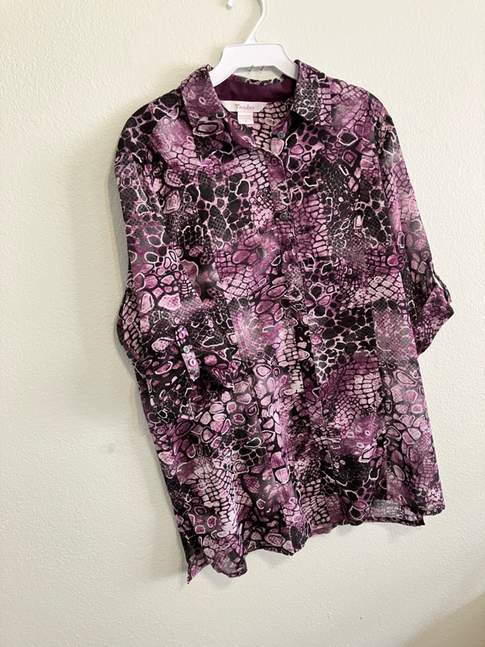 Tanjay Sheer Purple Design Button Down Long Blouse